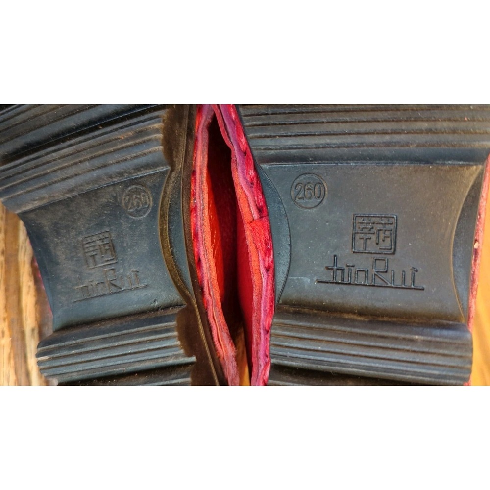 Tin Rui Shoes Womens 9 (260) Slip On Loafers Red & Green Flowers Leather Shoes - Picture 9 of 9